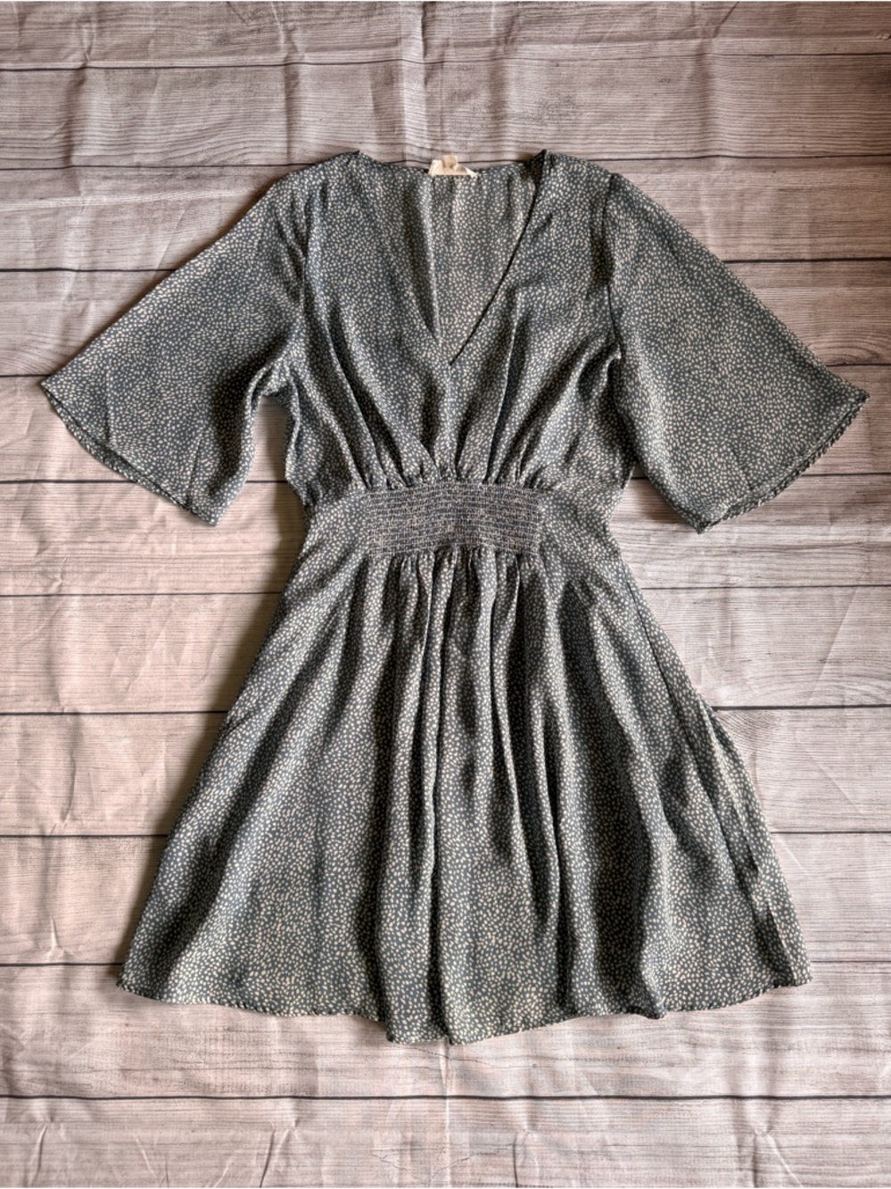 Promesa Blue Mini Dress Smocked Waist Lined Boho Flowy V Neck Size S